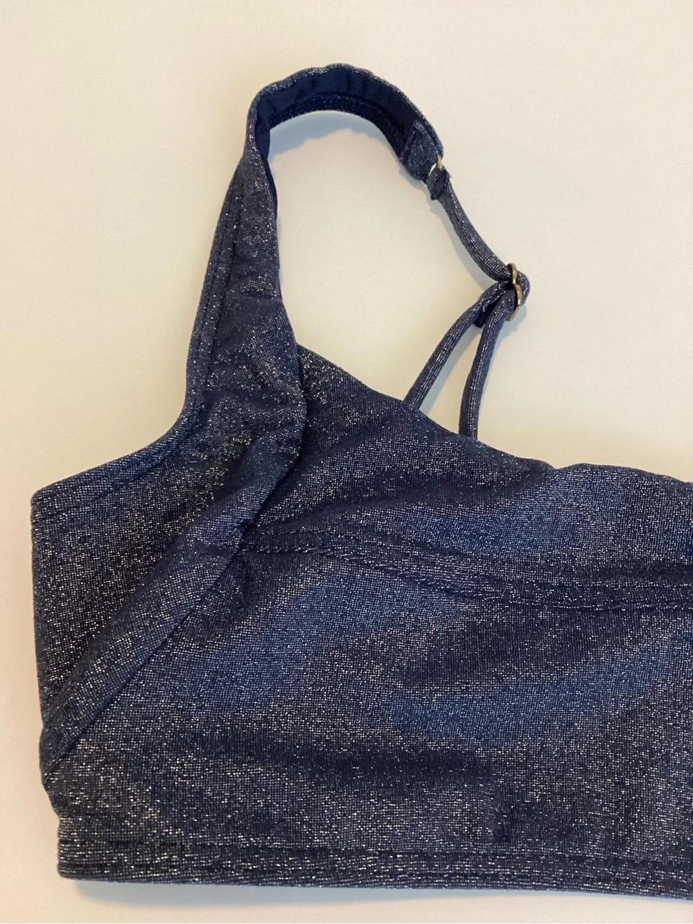 SUBOO Bikini Top Small Blue Denim Metallic Lined Crop Festival Beach Coastal